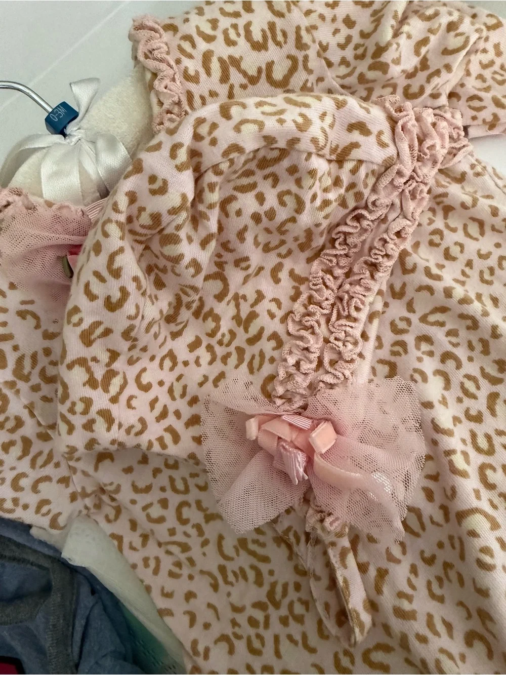 Biscotti Pink and Tan Leopard Print Baby gown w/matching cap